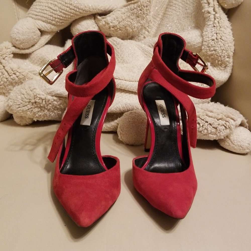 Red Guess Suede Strap Heels